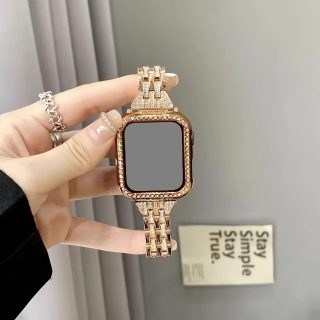 BIIFAKOO- Fashionable small waist Golden watch strap and two row diamond rose Golden watch strap compatible with iWatch strap 38mm 40mm 41mm 42mm 44mm 45mm 46mm 49mm suitable for Ultra series 10 9 8 7 SE 6 5 4 3 2 1