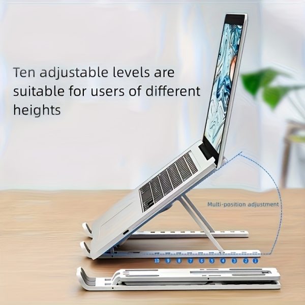 Adjustable Height & Angle Laptop Stand with 10-Level Positioning, Ergonomic Portable Foldable Desktop Stand for Improved Posture & Airflow, Compatible with Most Laptops, Vertical Laptop Stand, Sturdy Construction - Image 3
