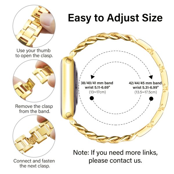 BIIFAKOO-Little Flavor Apple Watch Strap is suitable for iwatch10 9 8 7 6 5 4 3 2 1 SE Advanced Metal Chain with Two Rows of Protective Case compatible with 45mm 44mm 42mm 41mm 40mm 38mm - Image 6