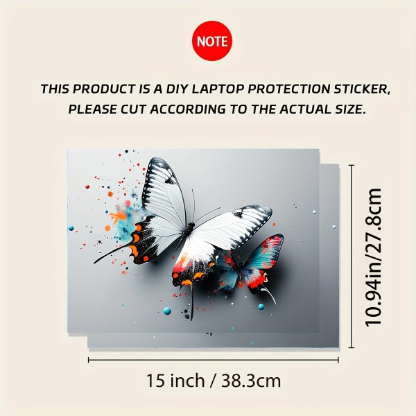 2pcs Butterfly Ink Splashing Laptop Art Decal Protective Case, Universal Netbook Light Beige Sticker Non-Duplicate Use Field Notebook Computer Light Beige Sticker Decal Waterproof and Scratch Resistant - Waterproof, Anti-scratch, Suitable for Laptops, Cars, Helmets, Motorcycles, Refrigerator Decorations - Image 2