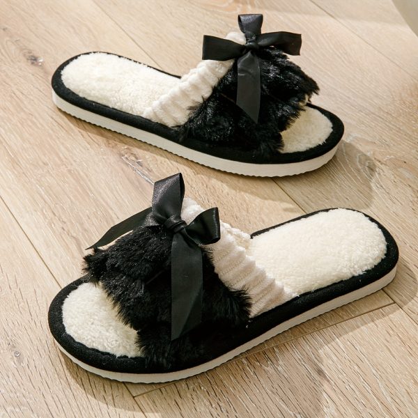 Elegant Bowknot Slide Sandals - Soft Plush Fabric, Non-Slip EVA Sole, Breathable & Odor-Resistant, Lightweight Comfort for Indoor/Outdoor Wear, Two-Wear Design for Couples - Image 3