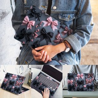 Pack of 2 Laptop Art Decal Protective Covers with Bow Pattern, Universal Netbook Light Beige Stickers Non-reusable Laptop Light Beige Sticker Decals Waterproof and Scratch Resistant - Waterproof, Anti-scratch, Suitable for Laptops, Cars