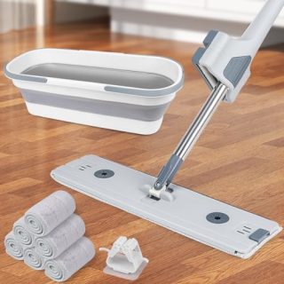 Mounay flat Mop and Bucket with Wringer Set, Hands Free washing Flat Floor Mop and Bucket, with 6 Washable Microfiber Pads and 1Mop Clip, Wet and Dry Use, Floor Cleaning System Buy Online at Best Price in UAE - Amazon.ae