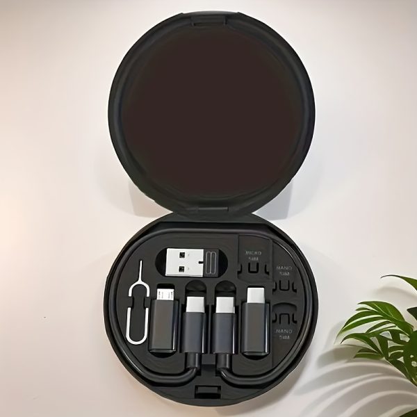[60W Fast Charging Data Cable] 5-in-1 Mini Data Cable Storage Box, Including 60W Fast Charging USB Cable Set, Silicone Type-C Adapter and Card Slot, Suitable for iPhone 15/15 Pro Max/14 Pro Max/13/12/11, etc., Can be Used for Data Transmission, Storage Card, Tray Pop-up Screw - with Mobile Phone Holder - Image 14