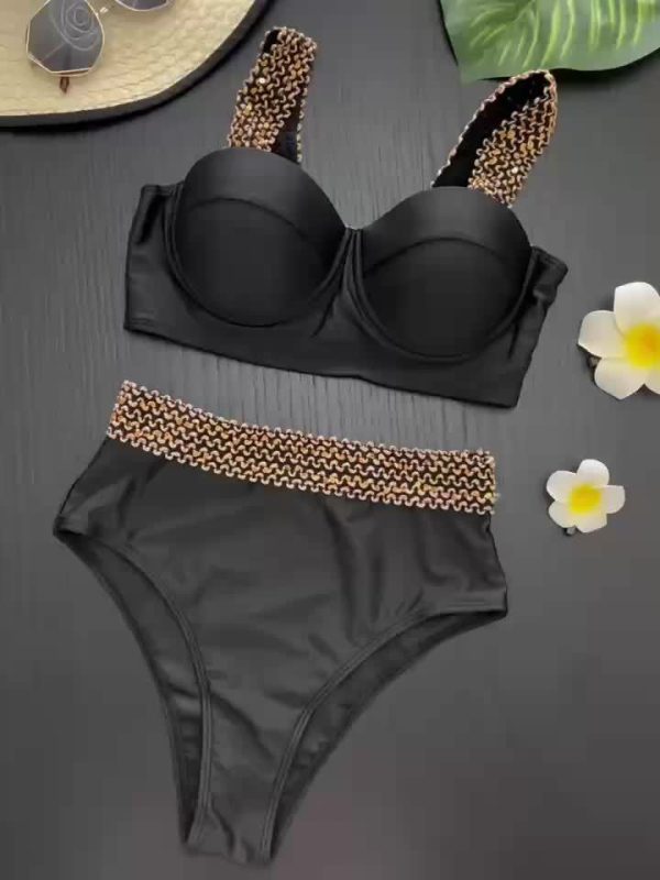 Women's Elegant Bikini Set, Fashionable Two-Piece Swimsuit with Geometric Patterned Straps And High Cut Panty - Image 7