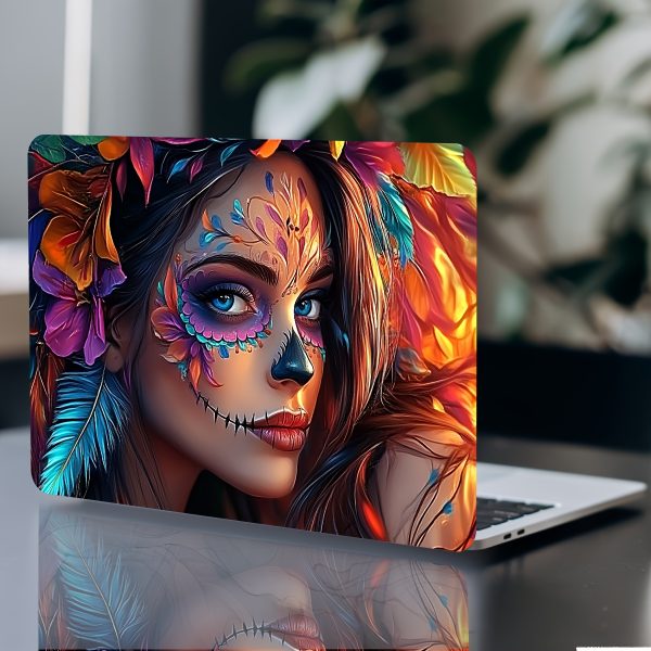2pcs Vibrant Day of the Dead Laptop Art Decals - Waterproof & Scratch-Resistant Vinyl Stickers, Colorful Floral and Skull Design for Laptops, Cars, Helmets, Motorcycles, Fridges, Laptop Accessories - Image 8