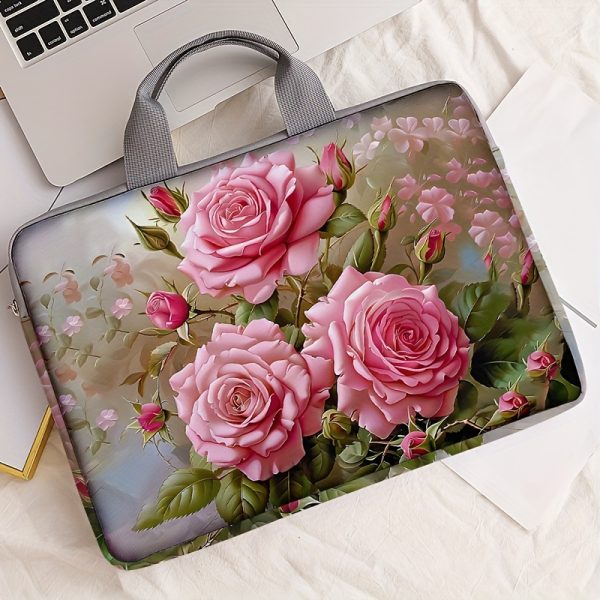 Floral Print Soft Laptop Sleeve - Durable Polyester, Zip Closure, Fits 14-Inch Notebooks & Tablets, Ideal for Office/College/Daily Commute - Image 5