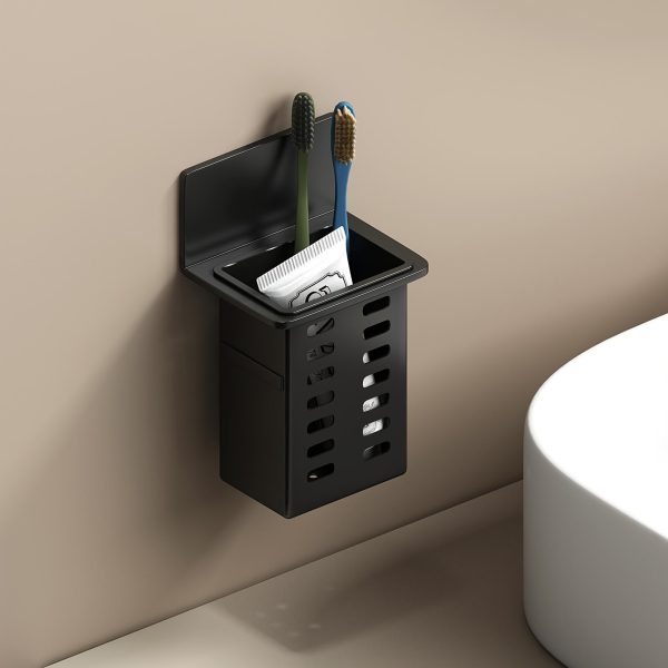 Black Toothpaste Holder and Toothbrush Holder Wall-mounted Storage Box for Bathroom Toiletries, Mobile Phone, Air Conditioner Remote Control Storage Box, Hanging Bracket, No Trace Installation - Image 10