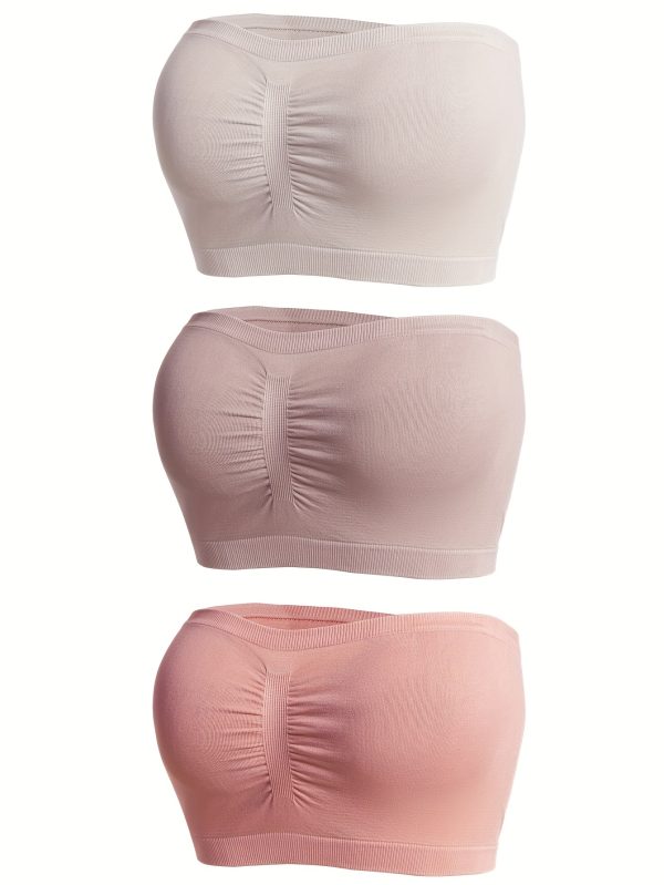 3pcs Strapless Bandeau Bras, Comfy & Soft Solid Stretch Bra, Women's Lingerie & Underwear - Image 3