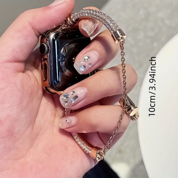 1pc Sparkling Crystal Apple Watch Band Compatible with 38mm-49mm & Ultra/Series 1-10, Alloy Metal Women's Fashion Bracelet - Luxury Gift for Her, Girlfriend, Friends, Apple Watch Bracelet, Smartband Accessory, Cylindrical Gemstone Design, Durable Clasp Feature - Image 2