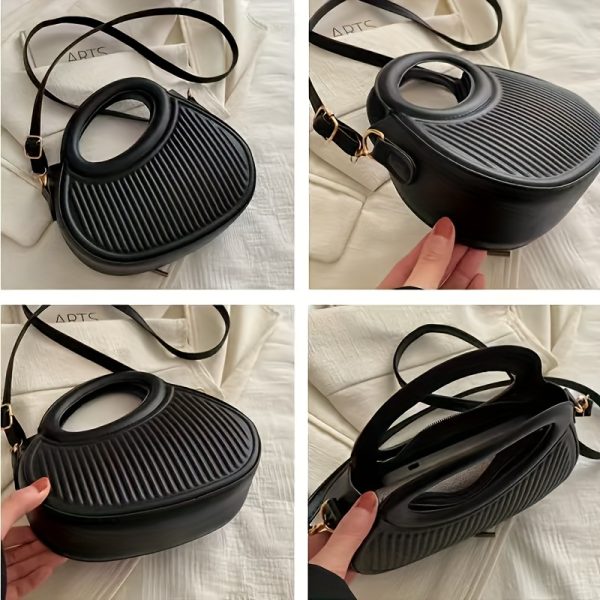 Chic Black Embossed Striped Ladies' HandbagSummer Versatile Crossbody Pleated Bag with Trendy PersonalityElegant, Stylish & Niche-Designed Handheld/ Handbag for Women's CommutingAvailable in 3 Colors - Image 4