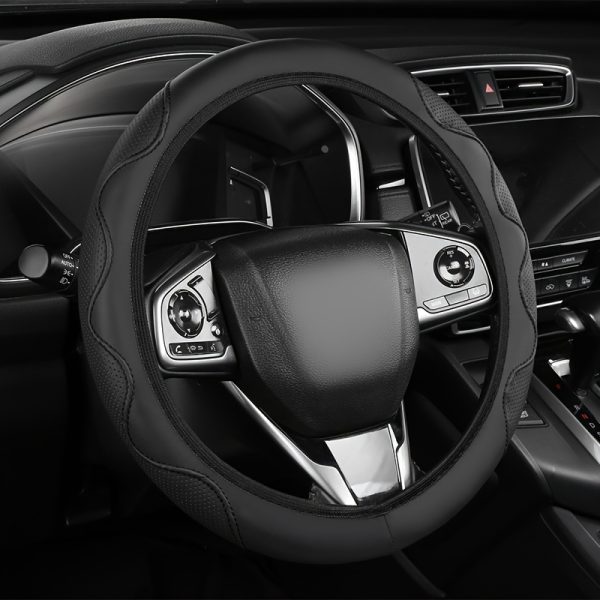 Steering Wheel Cover for 35.56-38.1 cm Wheels, No Inner Ring, All-Season Use - Black with Red Stitching, Grip Enhancement, Durable & Easy to Clean, Car Steering Wheel Cover, Vehicle Interior Accessory, Sleek Car Accessory, Easytoclean Material - Image 6