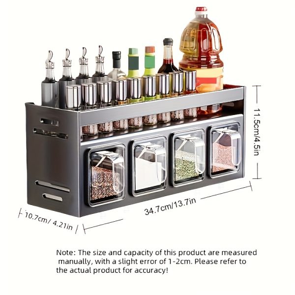 1pc Wall Mounted Condiment Organizer Set - Durable Aluminum, No Drilling Required, Includes Condiment Containers and Jars for Kitchen and Dining Room - Image 3