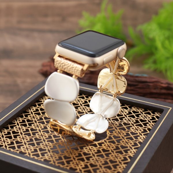 Elegant Golden-Tone Stretch Bracelet Band for Apple Watch Series (38mm-49mm) - Fashionable Two-Tone Metal 's Wristband with Heart Accents, Compatible with iWatch Ultra 2, SE, and More, Wearable Technology | Luxury Watch Strap | Decorative Elets, Apple Watch Accessories - Image 9