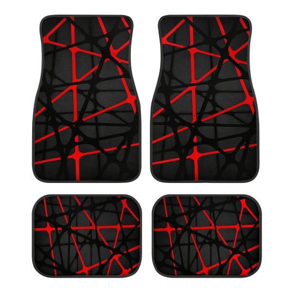 4pcs Universal Car Floor Mat Set, 3D Red and Black Design, Polyester Fiber, Anti-Slip, Absorbent, Easy to Clean, Fits All Driving Positions - Image 4