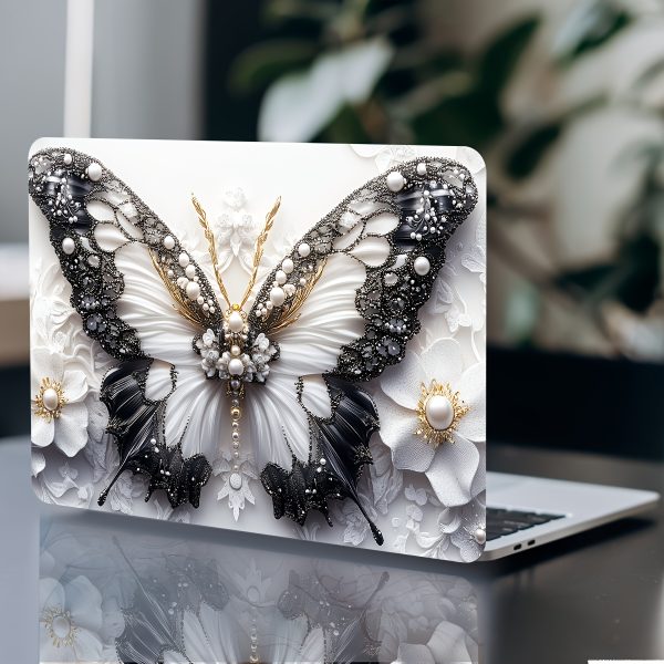 2pcs Butterfly Floral Laptop Light Beige Decals - Elegant Pearl & Crystal Design, Waterproof & Scratch-Resistant Vinyl Stickers for Notebooks, Semi-Matte Finish, Laptop Stickers - Image 8