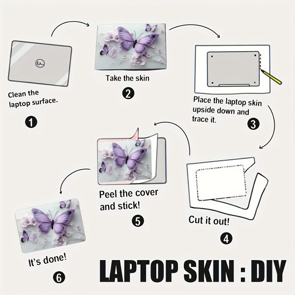 Roller packaging, 3pcs with 1 spare piece, no need to worry about peeling off. Butterfly pattern laptop art decal Light Beige sticker, non-reusable laptop Light Beige decal, waterproof and scratch-resistant - suitable for laptops, cars, helmets, motorcycles, refrigerator decoration - Image 11