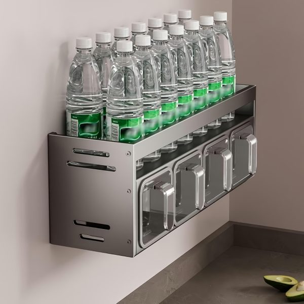 1pc Wall Mounted Condiment Organizer Set - Durable Aluminum, No Drilling Required, Includes Condiment Containers and Jars for Kitchen and Dining Room - Image 7