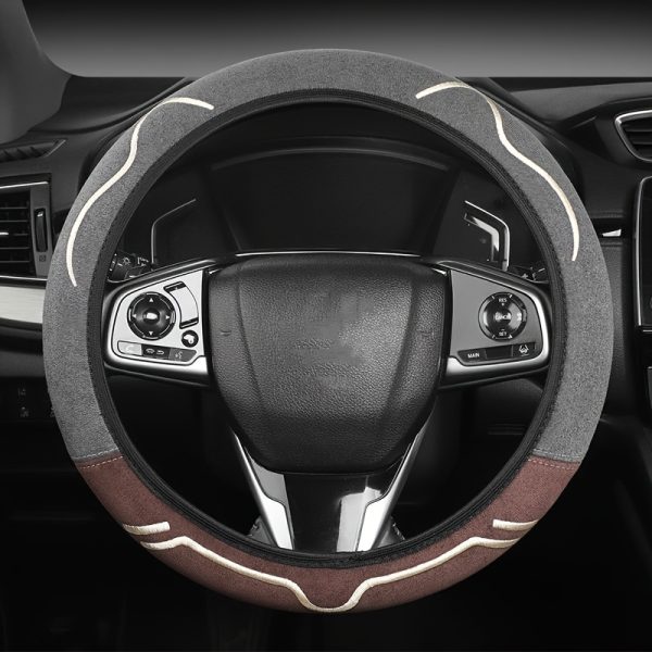 PU Leather Steering Wheel Cover - Soft Touch, Durable & Breathable, Anti-Slip Grip for 35.81-38.1 cm Wheels, Fits Sedans, SUVs, Vans, and More, Stylish Dark Gray with Golden Accents, Allseason Driving | Sleek Car Accessory | Breathable Material, Bling Steering Wheel Cover - Image 11