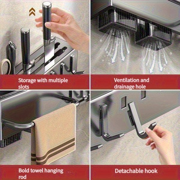 1pc No-Drill Stainless Steel Wall-Mounted Knife & Utensil Organizer - Rust-Resistant Non-Magnetic Space-Saving Kitchen Storage with Chopstick Holder, Knife Slots & Hooks for Knives, Spatulas, Whisks, Kitchen Organizers And Storage, Sleek Design, Durable Construction, Home Chefs, Minimalist Design, Sturdy Construction, Professional Cooks - Image 9