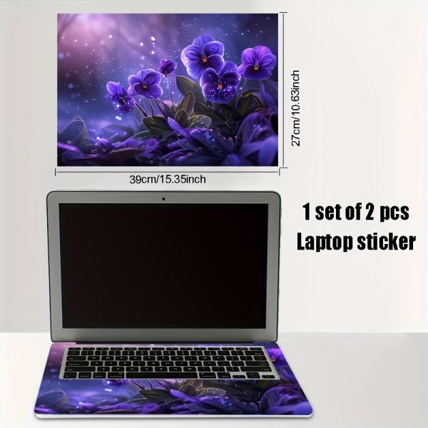 2pcs Purple Pansy Floral Vinyl Laptop Sticker Skins - Scratch-Resistant Waterproof Decals for 30.48-38.1 cm Laptops, Easy Peel & Stick No Residue, Replaceable Disposable Decoration, Perfect Digital Gift, Tech Accessory, Eyecatching Design, Scratchresistant Decal - Image 2
