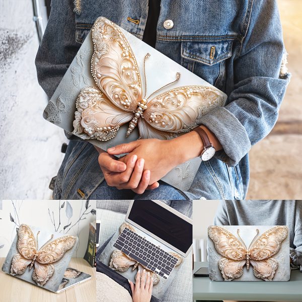 2pcs Butterfly Laptop Art Decal Skins, Universal Notebook Skin, Non-reusable, Cartoon Pattern, Vinyl, Self-adhesive, Waterproof, Scratch-Resistant, for Laptops, Cars, Helmets, Motorcycles, Refrigerator - Image 5