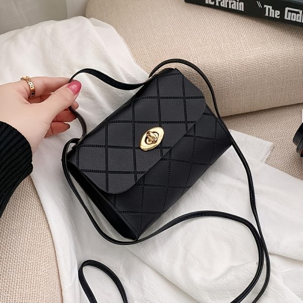 Women's Fashion Quilted Crossbody Bag - Stylish Solid Color Shoulder Purse with Twist Lock Closure, Adjustable Strap & Golden Accents, Pattern Design, Available in Black, Red, Pink, Brown & White, Durable PU Material, Perfect for Casual or Formal Occasions, Crossbody Purse, Evening Accessory, Quilted Texture, Goldtone Hardware - Image 3