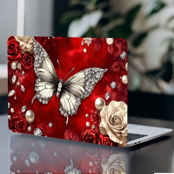 Pack of 2 Red Butterfly Laptop Art Decal Protective Cases, Universal Netbook Light Beige Stickers Non-Duplicate Use Field Notebook Computer Light Beige Sticker Decals Waterproof and Scratch Resistant - Waterproof, Anti-scratch, Suitable for Laptops, Cars - Image 8