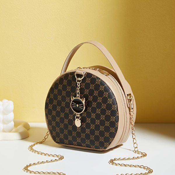 Women'S Stylish Black Round Shoulder Bag with Golden-Tone Hardware & Decorative Charm - Compact Synthetic Faux Leather Phone Purse for Daily Use, Travel, and Special Occasions - Perfect Gift for Holidays, Everyday Carry Bag|Chic Accessory|Comfortable Texture - Image 6