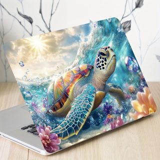 2-Pack Turtle Vinyl Laptop Skin, Cartoon Sea Turtle Sticker, Scratch-Resistant DIY Art Protective Cover, Easy Apply Durable Design for Laptops, Cars, Helmets, Motorcycles, Fridge Decor - Self-Adhesive, Semi-Matte Finish, Single Use