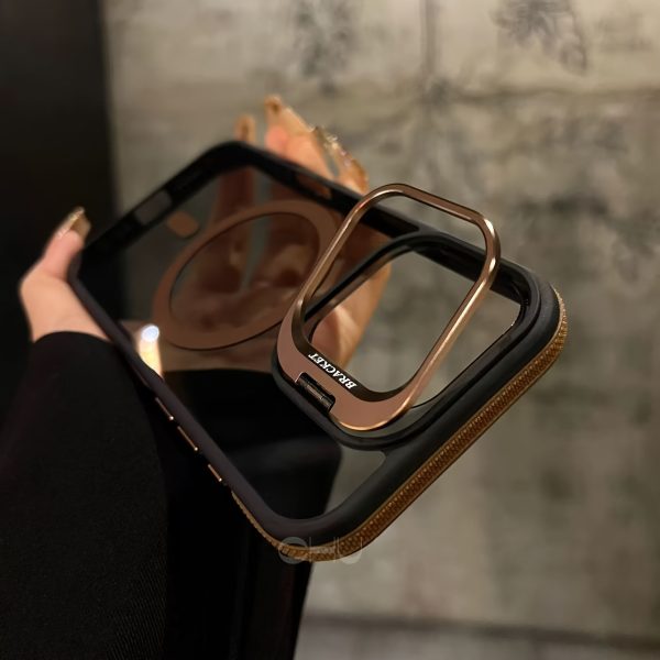 High-End Fashion Dual-Color Magnetic Metal Transparent Stand Phone Case for Iphone 16 Pro Max, Compatible with 16, 15, 14, 13, 12, 11 Plus Pro Max And 16E. The Lens Frame Can Be Opened As a Stand, Supports Wireless Charging, And Protects Your Phone with a Two-Color Protective - Image 12