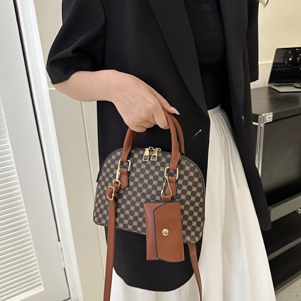 Women's Synthetic Leather Shell Crossbody Bag - Adjustable Shoulder Strap, Zipper Closure & Golden-Tone Hardware, Khaki/Tan/Black, Versatile for Casual & Formal Occasions, Crossbody Purse - Image 12