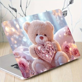 Vinyl Laptop Light Beige Teddy Bear Stickers, 2-Pack Scratch-Resistant DIY Art Protective Cover for Laptops - Easy to Apply and Durable Design Suitable for Notebooks & Cars