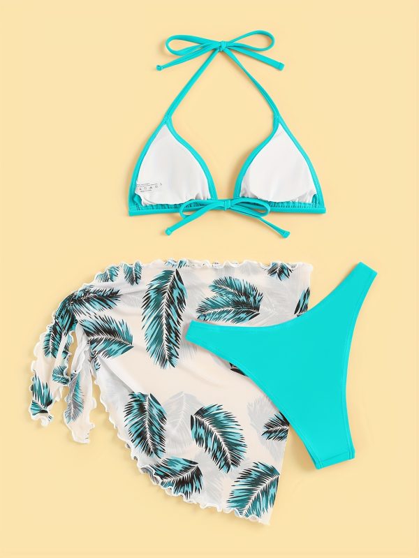 Women's Fashion Leaf Print Bikini Skirt Set - Image 2