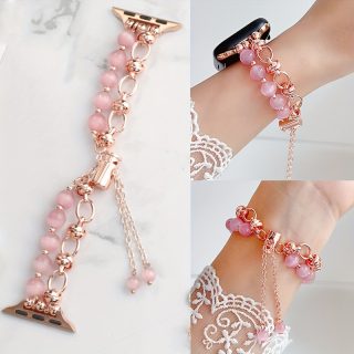 Stylish Beaded Metal Dual Chain Bracelet Strap Suitable for Apple Watch 38mm 40mm 41mm 42mm 44mm 45mm 49mm (S10 42)mm (S10 46)mm, High-End Women's Wristband Suitable for iWatch Series Ultra 2 SE 10 9 8 7 6 5 4 3 2 1 Gift