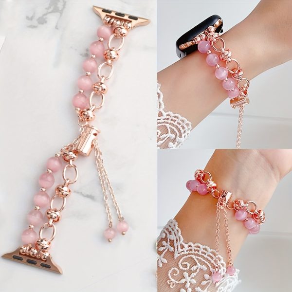 Stylish Beaded Metal Dual Chain Bracelet Strap Suitable for Apple Watch 38mm 40mm 41mm 42mm 44mm 45mm 49mm (S10 42)mm (S10 46)mm, High-End Women's Wristband Suitable for iWatch Series Ultra 2 SE 10 9 8 7 6 5 4 3 2 1 Gift