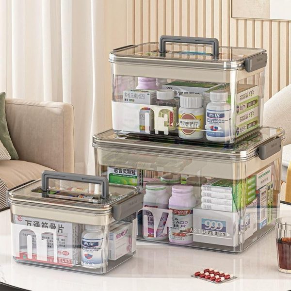 Portable Pill Box, Plastic Medical Storage Box, 2-Shelf Clear Home and Travel Medication Organizer with Compartments and Handles, First Aid Kit Organizer  Amazon.ae: Health - Image 2