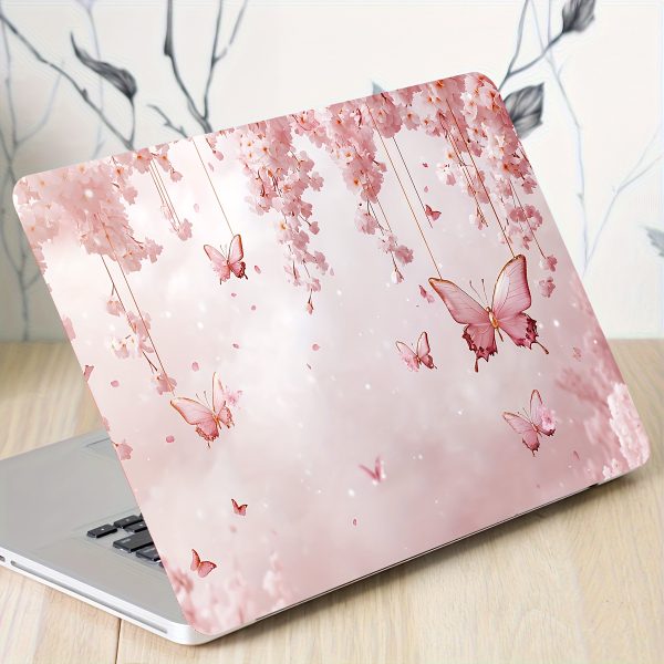 2pcs Floral & Butterfly Vinyl Laptop Skins - Scratch-Resistant, Easy-to-Apply DIY Art Protective Covers for Laptops, Notebooks, Cars, Helmets, Fridge Decor - Durable PVC Material with Vibrant Pink & White Design, Cute Laptop Skins, Helmet Decoration, Whimsical Design, Longlasting Protection - Image 2