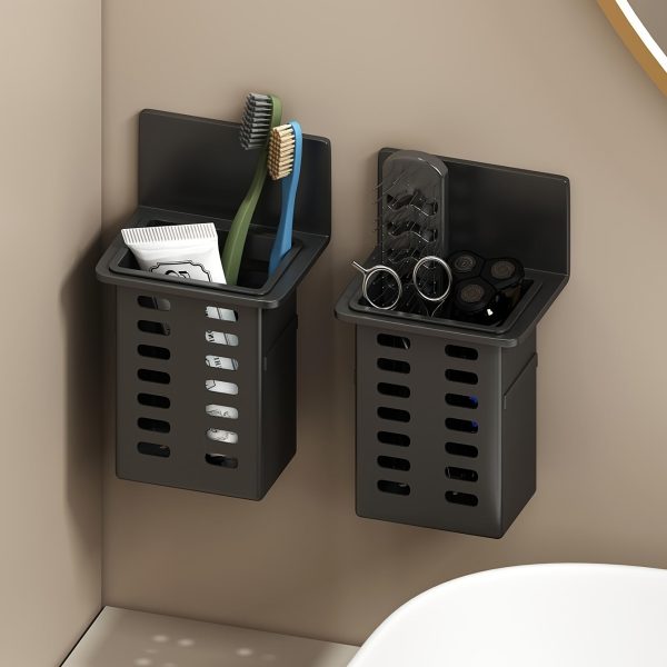 Black Toothpaste Holder and Toothbrush Holder Wall-mounted Storage Box for Bathroom Toiletries, Mobile Phone, Air Conditioner Remote Control Storage Box, Hanging Bracket, No Trace Installation - Image 8