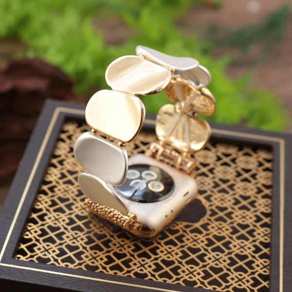 Elegant Golden-Tone Stretch Bracelet Band for Apple Watch Series (38mm-49mm) - Fashionable Two-Tone Metal 's Wristband with Heart Accents, Compatible with iWatch Ultra 2, SE, and More, Wearable Technology | Luxury Watch Strap | Decorative Elets, Apple Watch Accessories - Image 6