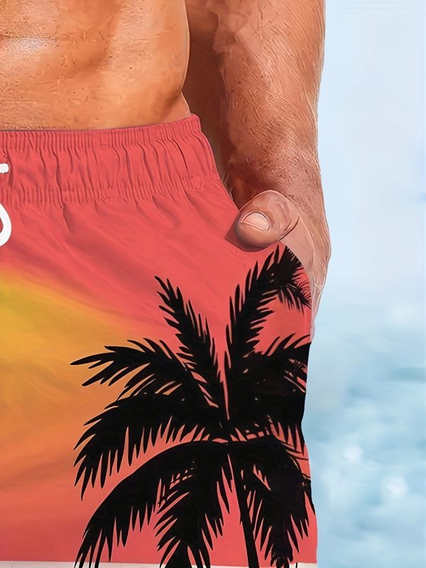 Men's Quick-Dry Swim Shorts - Hawaiian Beach Board Shorts with Tropical Sunset, Orange to Yellow Ombre Gradient Swim Trunks for Surfing, Pool, Vacation - Non-Stretch Swimwear for Adults, Outdoor Water Activities, Vibrant Print, Adjustable Waistband, Outdoor Adventurers - Image 3