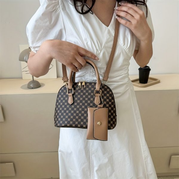 Women's Synthetic Leather Shell Crossbody Bag - Adjustable Shoulder Strap, Zipper Closure & Golden-Tone Hardware, Khaki/Tan/Black, Versatile for Casual & Formal Occasions, Crossbody Purse - Image 11