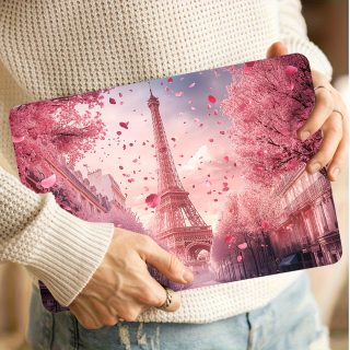 2pcs Pink Paris Pattern Laptop Art Decal Protective Case, Universal Netbook Light Beige Stickers Non-Reusable Laptop Skins Waterproof and Scratch Resistant - Water-resistant, Anti-scratch, Suitable for Laptops, Cars