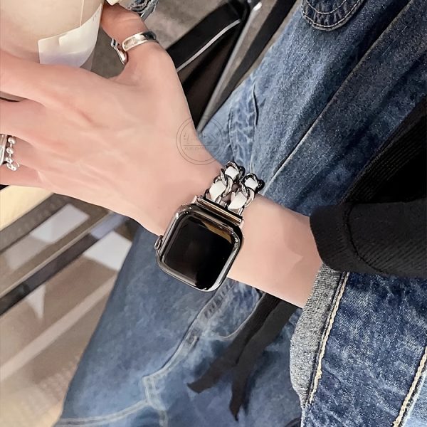 BIIFAKOO Compatible i Watch Strap for 38mm 40mm 41mm 42mm 44mm 45mm 49mm Metal Strap Leather Cover Golden Chain Cowboy Style Replacement for iWatch Series 9 8 7 6 5 4 3 2 1 SE - Image 8