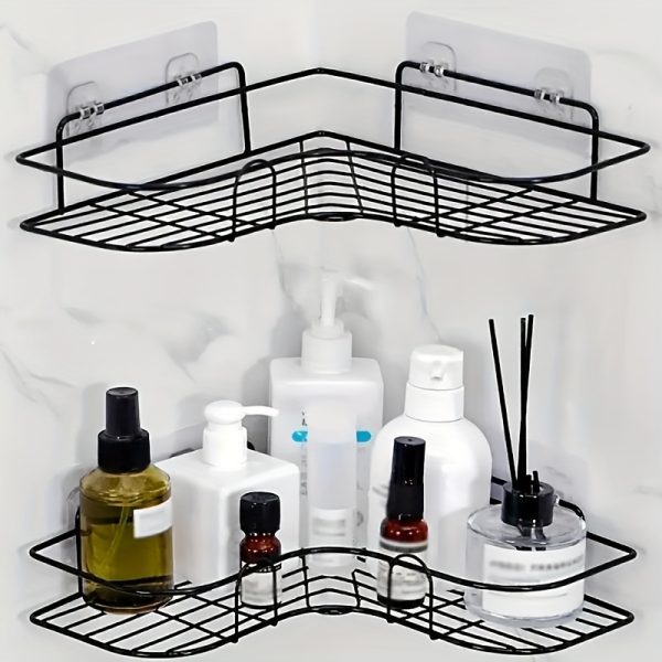 1pc Wrought Iron Wall Hanging Bathroom Shelf, Corner, No Drill, for Bathroom - Image 7