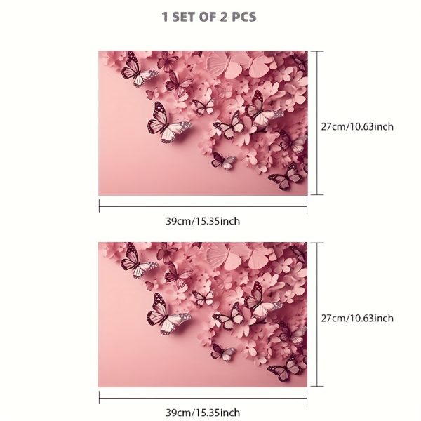 2pcs 3D Pink Butterfly Vinyl Laptop Sleeve Stickers - Waterproof, Scratch-Resistant PVC, Easy Apply & Remove, No Marks, Fits 33.02-38.1cm Laptops, Decorative Floral Design, Perfect Digital Gift - Image 3