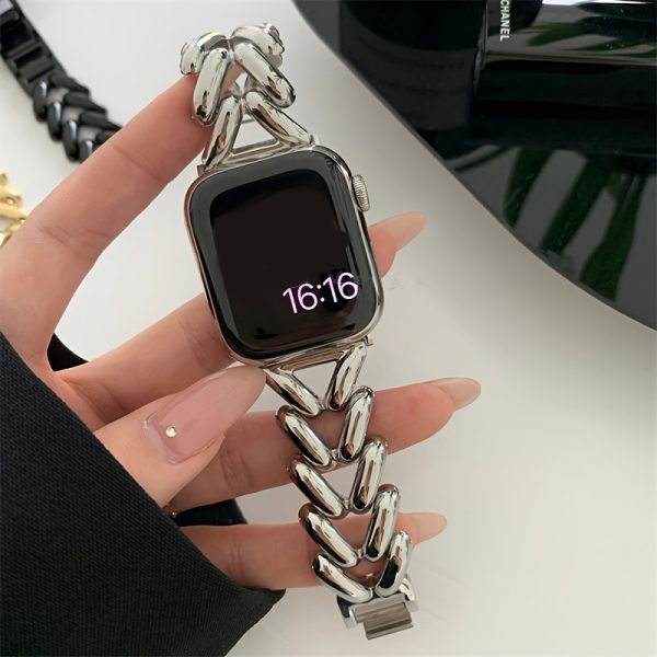 1pc V-Shaped Gold-Plated Stainless Steel Smartwatch Band, Elegant Metal Strap with Jewel Clasp, Compatible with Apple Watch Series 1-SE & SE (40mm, 44mm, 45mm, 46mm, 49mm), Non-Water Resistant, with No Battery for Apple Watch - Image 5