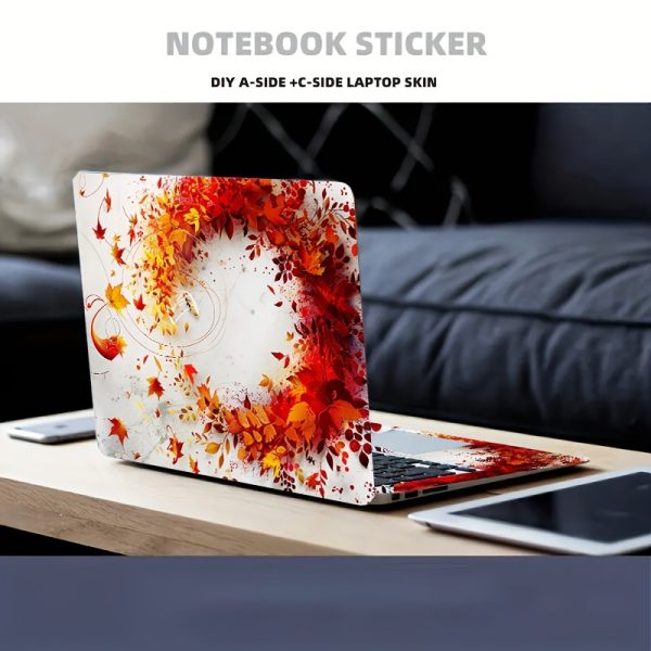 Autumn Leaves Pattern Laptop Skin Decal Set, Polyvinyl Chloride, Self-Adhesive, Reusable, Semi-Matte Finish, Scratch-Resistant Notebook Cover for 30.48-39.62 cm Laptops, Easy Application & Removal - 2pcs - Image 5