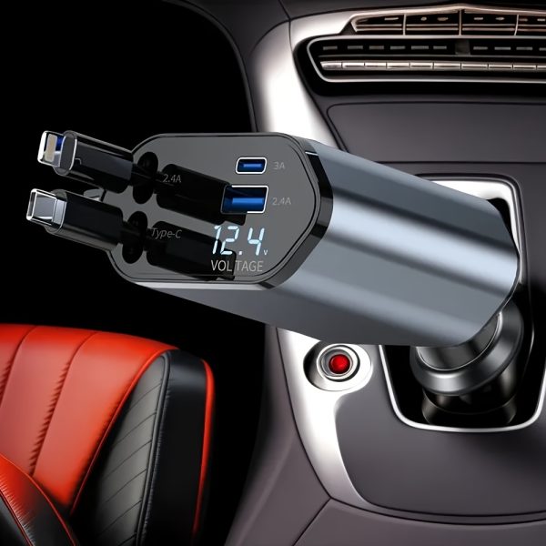 4-in-1 Fast Car Charger, with Retractable 66W Max66W, Adjustable 180° Plug, Includes 79.25cm Extendable Cable, USB & Type-C Ports, PD & QC3.0, Compatible with iPhone 16/15/14/13/12/11 & Android Devices, Ideal for Car Cup Holder, Quick Charge Car Charger by SAN.COMO - Image 7