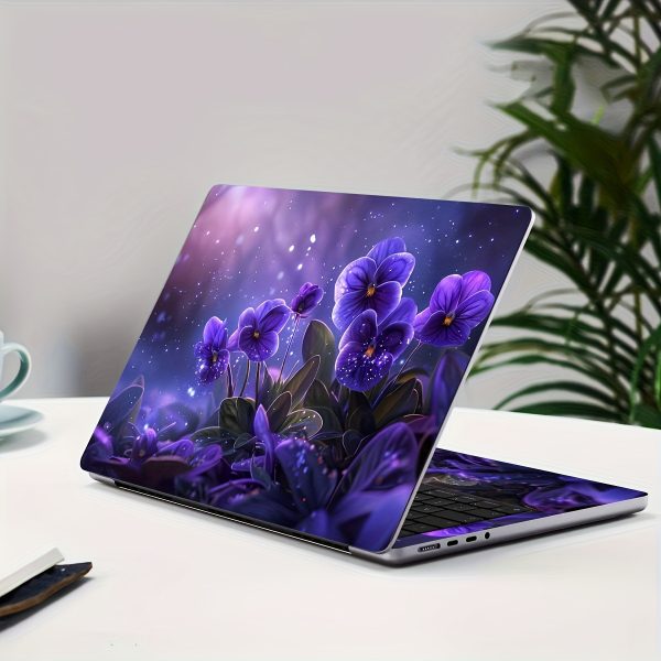 2pcs Purple Pansy Floral Vinyl Laptop Sticker Skins - Scratch-Resistant Waterproof Decals for 30.48-38.1 cm Laptops, Easy Peel & Stick No Residue, Replaceable Disposable Decoration, Perfect Digital Gift, Tech Accessory, Eyecatching Design, Scratchresistant Decal - Image 6
